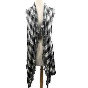 Umgee‎ USA Womens Sleeveless Fringed Open Cardigan/Vest Black/White Plaid M
